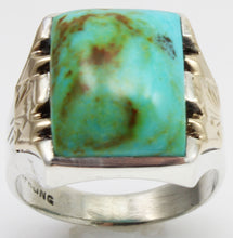Load image into Gallery viewer, Antique 1920s Art Deco Natural BEAUTIFUL ORANGE MATRIX Kingman Turquoise Silver &amp; 10k Gold Mens Ring