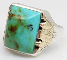 Load image into Gallery viewer, Antique 1920s Art Deco Natural BEAUTIFUL ORANGE MATRIX Kingman Turquoise Silver &amp; 10k Gold Mens Ring