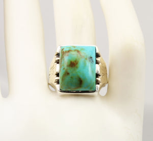 Antique 1920s Art Deco Natural BEAUTIFUL ORANGE MATRIX Kingman Turquoise Silver & 10k Gold Mens Ring