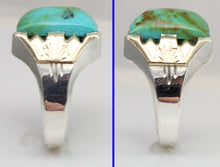 Load image into Gallery viewer, Antique 1920s Art Deco Natural BEAUTIFUL ORANGE MATRIX Kingman Turquoise Silver &amp; 10k Gold Mens Ring