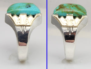 Antique 1920s Art Deco Natural BEAUTIFUL ORANGE MATRIX Kingman Turquoise Silver & 10k Gold Mens Ring