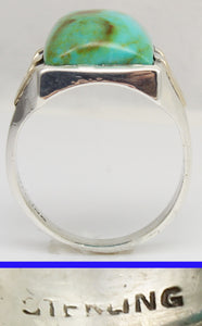 Antique 1920s Art Deco Natural BEAUTIFUL ORANGE MATRIX Kingman Turquoise Silver & 10k Gold Mens Ring