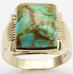 Vintage 1940's RARE COLLAPSED ORANGE Matrix Kingman Mine Turquoise 10k Solid Gold Men's Ring