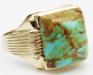 Vintage 1940's RARE COLLAPSED ORANGE Matrix Kingman Mine Turquoise 10k Solid Gold Men's Ring