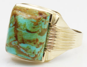 Vintage 1940's RARE COLLAPSED ORANGE Matrix Kingman Mine Turquoise 10k Solid Gold Men's Ring
