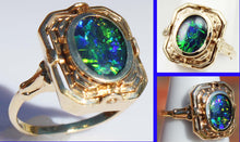 Load image into Gallery viewer, Antique SIGNED ESEMCO 1920s Art Deco Opal &amp; Persian Turquoise 10k Solid Gold Cocktail RARE Flip Ring