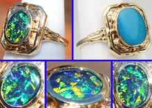 Load image into Gallery viewer, Antique SIGNED ESEMCO 1920s Art Deco Opal &amp; Persian Turquoise 10k Solid Gold Cocktail RARE Flip Ring