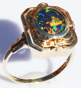 Antique SIGNED ESEMCO 1920s Art Deco Opal & Persian Turquoise 10k Solid Gold Cocktail RARE Flip Ring