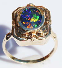 Load image into Gallery viewer, Antique SIGNED ESEMCO 1920s Art Deco Opal &amp; Persian Turquoise 10k Solid Gold Cocktail RARE Flip Ring