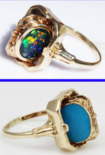 Load image into Gallery viewer, Antique SIGNED ESEMCO 1920s Art Deco Opal &amp; Persian Turquoise 10k Solid Gold Cocktail RARE Flip Ring