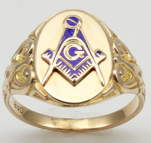 Antique c1900 Victorian SIGNED Ostby & Barton Enamel Masonic Milgrained 10k Solid Gold Men's Ring