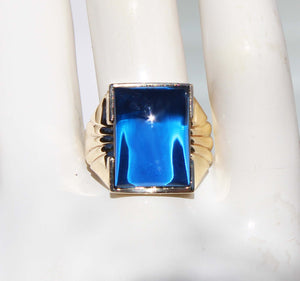 Antique 1920's Art Deco LARGE 12ct Blue Sapphire 10k Solid Yellow Gold Men's Ring