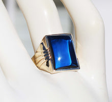 Load image into Gallery viewer, Antique 1920&#39;s Art Deco LARGE 12ct Blue Sapphire 10k Solid Yellow Gold Men&#39;s Ring