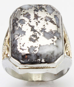 Antique 1920's Art Deco RARE Natural Silver Ore in Quartz 10k Solid White & Yellow Gold Men's Ring