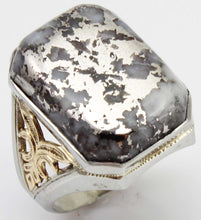 Load image into Gallery viewer, Antique 1920&#39;s Art Deco RARE Natural Silver Ore in Quartz 10k Solid White &amp; Yellow Gold Men&#39;s Ring