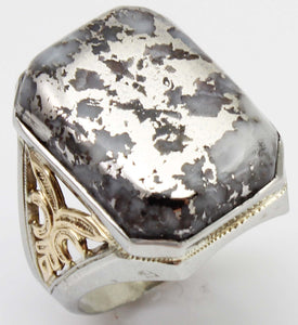 Antique 1920's Art Deco RARE Natural Silver Ore in Quartz 10k Solid White & Yellow Gold Men's Ring