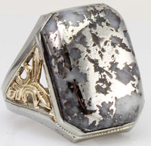 Load image into Gallery viewer, Antique 1920&#39;s Art Deco RARE Natural Silver Ore in Quartz 10k Solid White &amp; Yellow Gold Men&#39;s Ring