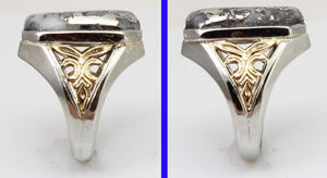 Antique 1920's Art Deco RARE Natural Silver Ore in Quartz 10k Solid White & Yellow Gold Men's Ring