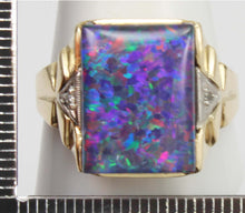 Load image into Gallery viewer, Antique 1920&#39;s Art Deco LARGE BRIGHT RAINBOW RARE Natural Opal &amp; 2 Diamond 10k Solid Gold Men&#39;s Ring