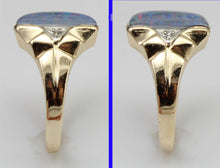 Load image into Gallery viewer, Antique 1920&#39;s Art Deco LARGE BRIGHT RAINBOW RARE Natural Opal &amp; 2 Diamond 10k Solid Gold Men&#39;s Ring