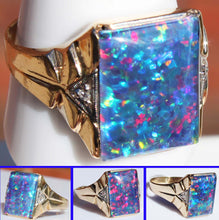 Load image into Gallery viewer, Antique 1920&#39;s Art Deco LARGE BRIGHT RAINBOW RARE Natural Opal &amp; 2 Diamond 10k Solid Gold Men&#39;s Ring