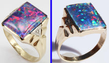 Load image into Gallery viewer, Antique 1920&#39;s Art Deco LARGE BRIGHT RAINBOW RARE Natural Opal &amp; 2 Diamond 10k Solid Gold Men&#39;s Ring