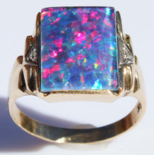 Load image into Gallery viewer, Antique 1920&#39;s Art Deco LARGE BRIGHT RAINBOW RARE Natural Opal &amp; 2 Diamond 10k Solid Gold Men&#39;s Ring