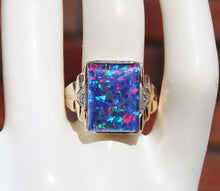 Load image into Gallery viewer, Antique 1920&#39;s Art Deco LARGE BRIGHT RAINBOW RARE Natural Opal &amp; 2 Diamond 10k Solid Gold Men&#39;s Ring