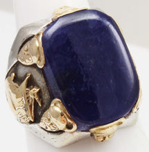 Load image into Gallery viewer, HEAVY Antique Ostby &amp; Barton LARGE Iolite "The Viking Stone" Silver &amp; 10k Gold Men's Viking Ring
