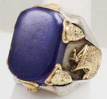 Load image into Gallery viewer, HEAVY Antique Ostby &amp; Barton LARGE Iolite "The Viking Stone" Silver &amp; 10k Gold Men's Viking Ring
