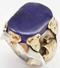 Load image into Gallery viewer, HEAVY Antique Ostby &amp; Barton LARGE Iolite "The Viking Stone" Silver &amp; 10k Gold Men's Viking Ring