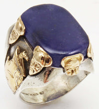 Load image into Gallery viewer, HEAVY Antique Ostby &amp; Barton LARGE Iolite "The Viking Stone" Silver &amp; 10k Gold Men's Viking Ring