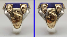 Load image into Gallery viewer, HEAVY Antique Ostby &amp; Barton LARGE Iolite "The Viking Stone" Silver &amp; 10k Gold Men's Viking Ring