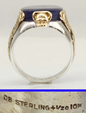 Load image into Gallery viewer, HEAVY Antique Ostby &amp; Barton LARGE Iolite "The Viking Stone" Silver &amp; 10k Gold Men's Viking Ring