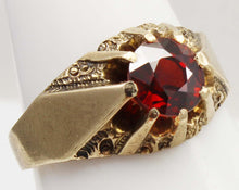 Load image into Gallery viewer, Antique Dated 1910 Victorian Antique Cut 2ct Natural Garnet Hand Engraved 10k Solid Gold Men's Ring