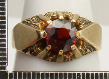 Load image into Gallery viewer, Antique Dated 1910 Victorian Antique Cut 2ct Natural Garnet Hand Engraved 10k Solid Gold Men's Ring