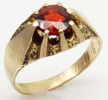 Load image into Gallery viewer, Antique Dated 1910 Victorian Antique Cut 2ct Natural Garnet Hand Engraved 10k Solid Gold Men's Ring