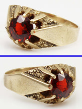 Load image into Gallery viewer, Antique Dated 1910 Victorian Antique Cut 2ct Natural Garnet Hand Engraved 10k Solid Gold Men's Ring
