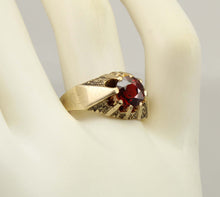 Load image into Gallery viewer, Antique Dated 1910 Victorian Antique Cut 2ct Natural Garnet Hand Engraved 10k Solid Gold Men's Ring