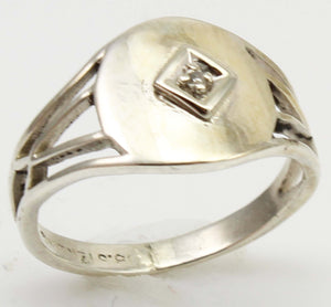 Antique Ostby & Barton 1920's Art Deco Diamond Silver & 10k Solid White Gold Ladies Cocktail Ring