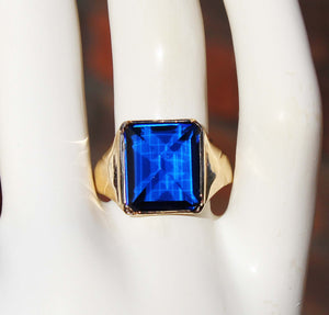 Antique 1920's Art Deco UNUSUAL Peaked Cut 8ct Blue Spinel 10k Solid Yellow Gold Men's Ring