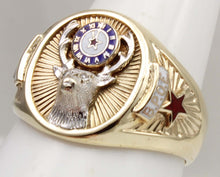 Load image into Gallery viewer, HEAVY Vintage BPOE Fraternal Order of Elks Diamond 10k Solid Yellow &amp; White Gold Men's Ring