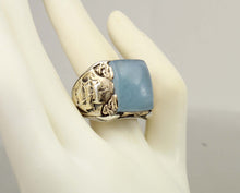 Load image into Gallery viewer, HEAVY Antique Nautical Themed LARGE 10ct Natural Aquamarine Sterling Silver &amp; 10k Gold Men&#39;s Ring