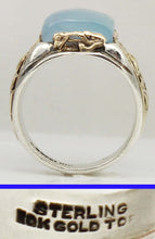 Load image into Gallery viewer, HEAVY Antique Nautical Themed LARGE 10ct Natural Aquamarine Sterling Silver &amp; 10k Gold Men&#39;s Ring