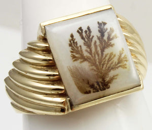 Vintage 1940's RARE Natural Dendritic Agate 10k Solid Yellow Gold Men's Ring