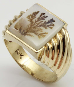 Vintage 1940's RARE Natural Dendritic Agate 10k Solid Yellow Gold Men's Ring