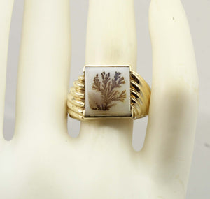 Vintage 1940's RARE Natural Dendritic Agate 10k Solid Yellow Gold Men's Ring