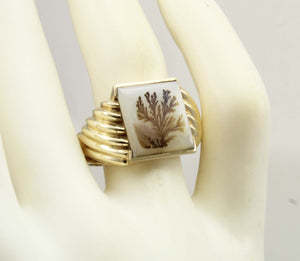 Vintage 1940's RARE Natural Dendritic Agate 10k Solid Yellow Gold Men's Ring