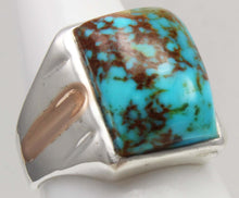 Load image into Gallery viewer, Antique 1920's Art Deco Natural COLLAPSED MATRIX Kingman Turquoise Silver &amp; 10k RoseGold Men's Ring