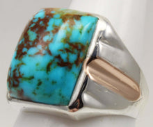 Load image into Gallery viewer, Antique 1920's Art Deco Natural COLLAPSED MATRIX Kingman Turquoise Silver &amp; 10k RoseGold Men's Ring